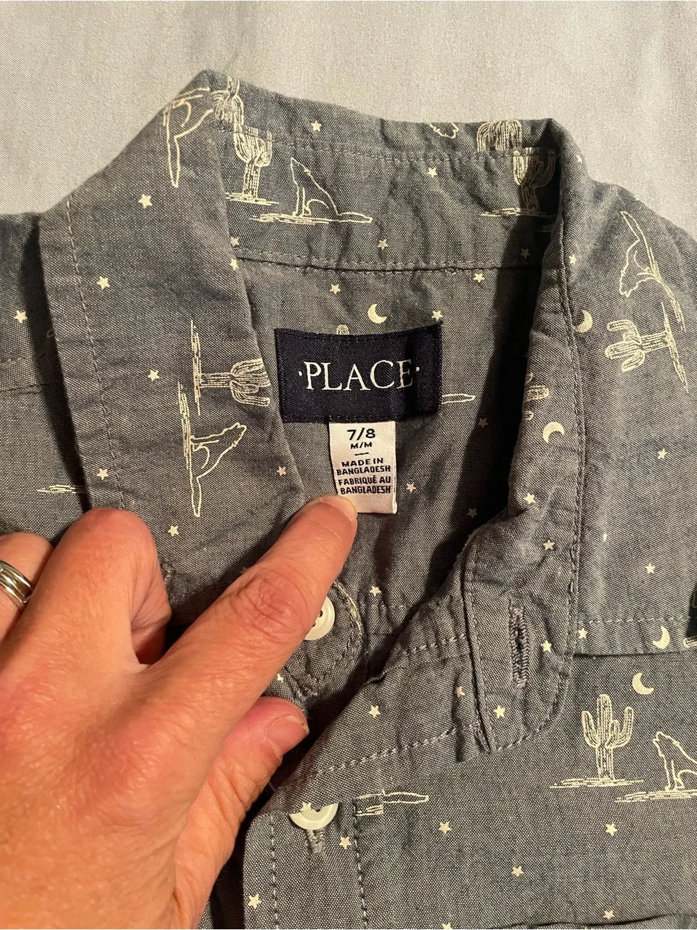 The Children's Place Chambray Short Sleeve Desert Cactus Button-Down Shirt